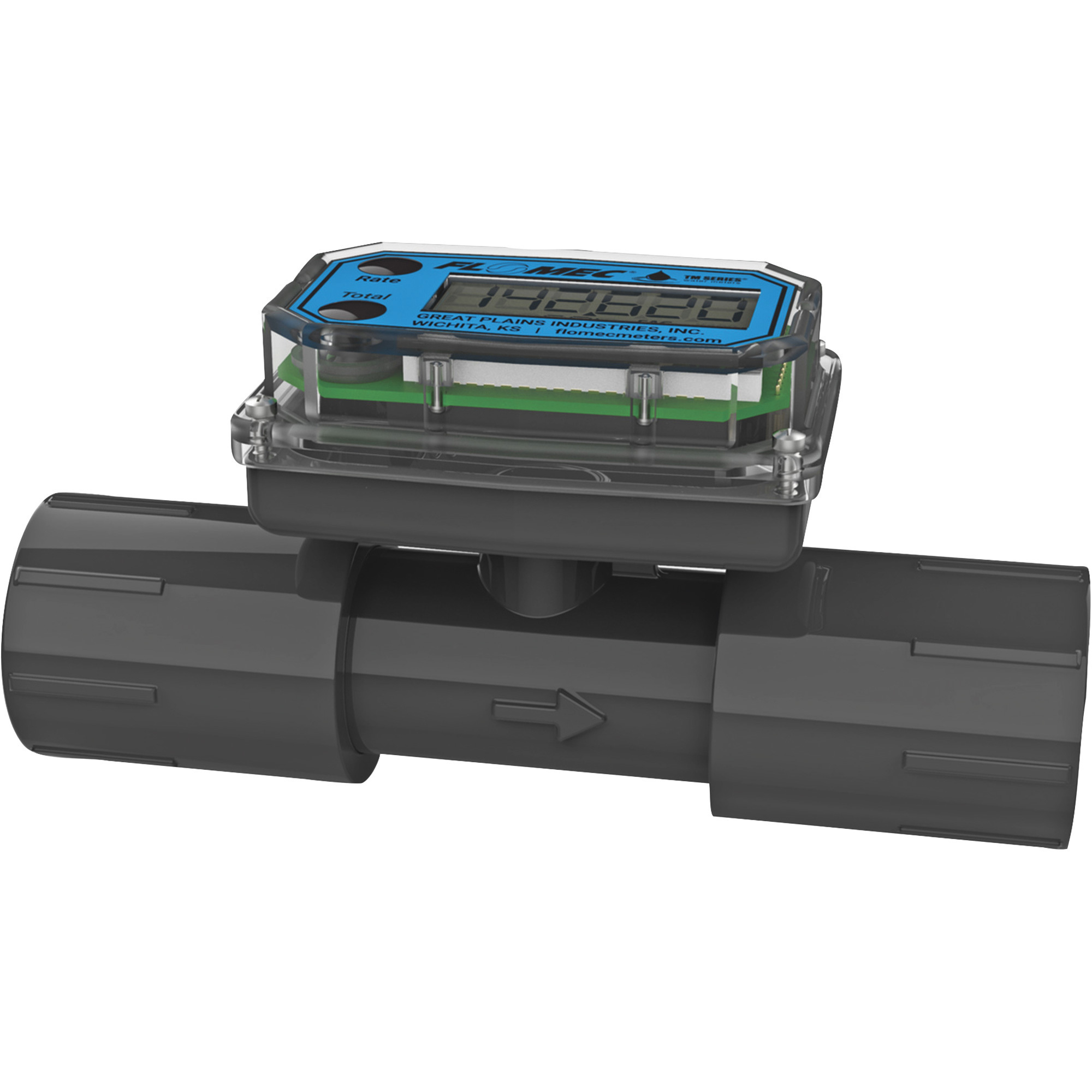 GPI Flomec PVC Water Processing and Irrigation Flow Meter — 1/2in. to 2in., 5–50 GPM, Model# TM10NQ9GMA